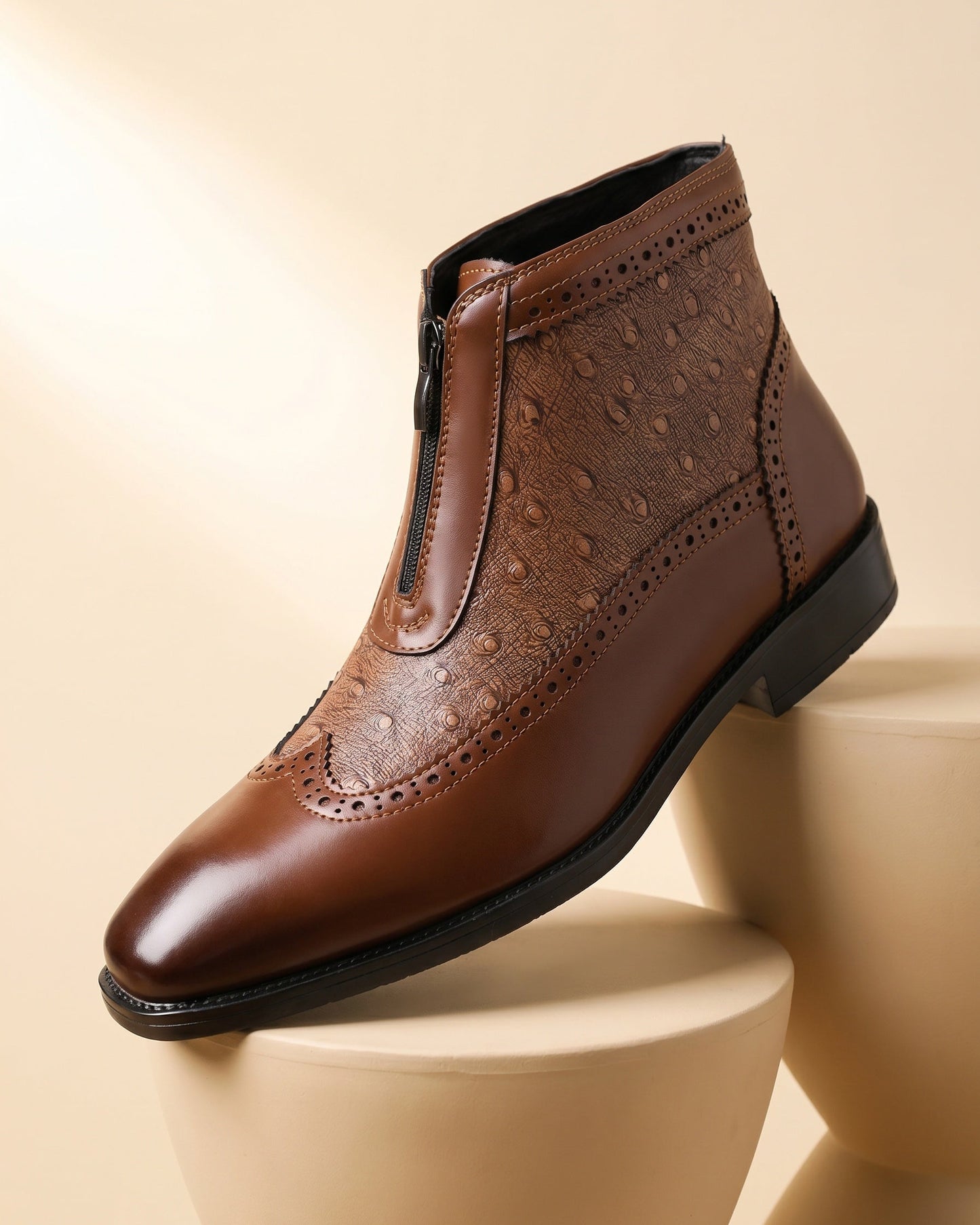 Edoardo Faux Leather Brogue Ankle Boots