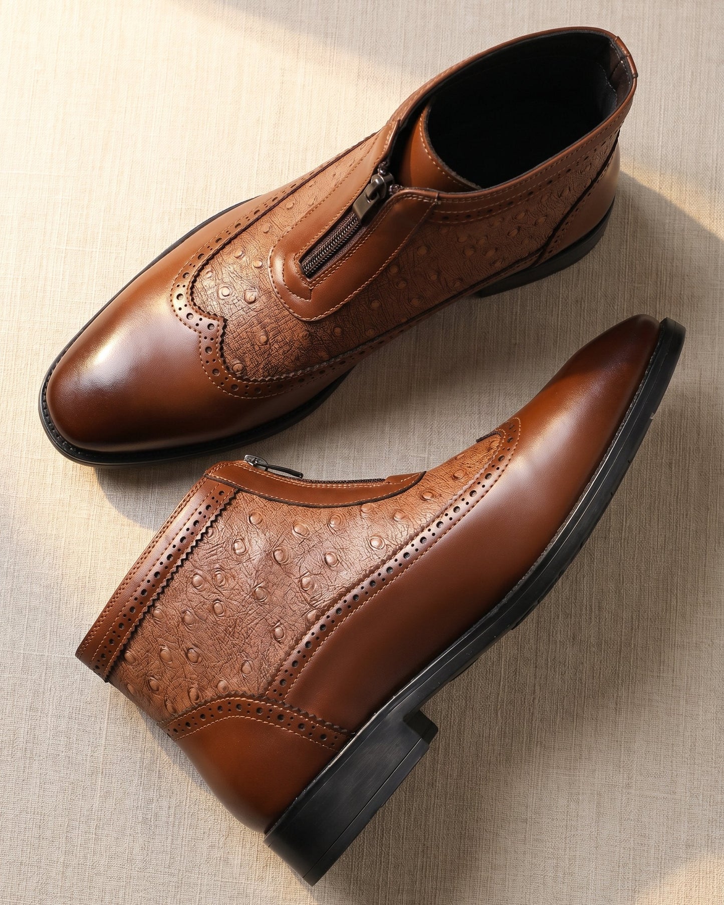 Edoardo Faux Leather Brogue Ankle Boots