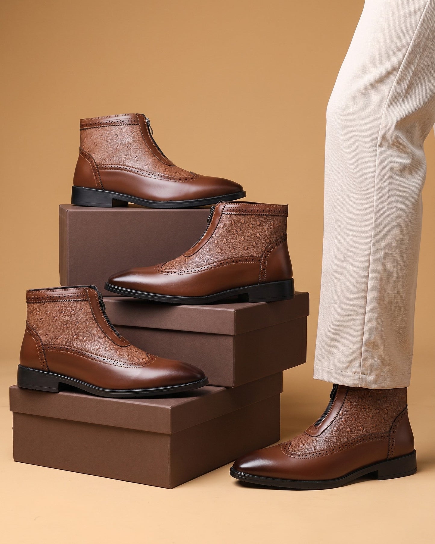 Edoardo Faux Leather Brogue Ankle Boots