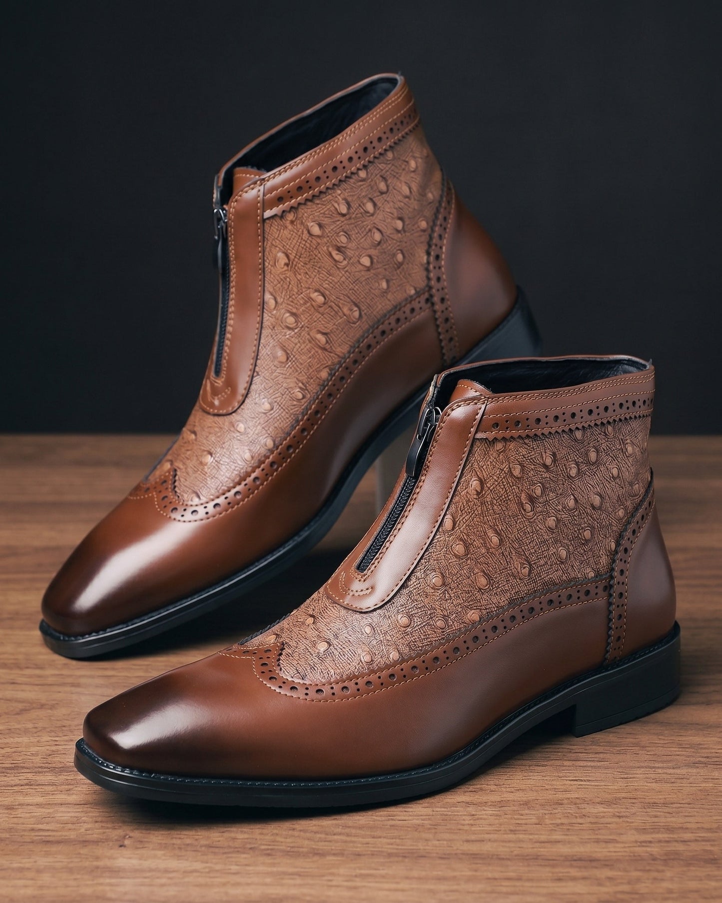 Edoardo Faux Leather Brogue Ankle Boots