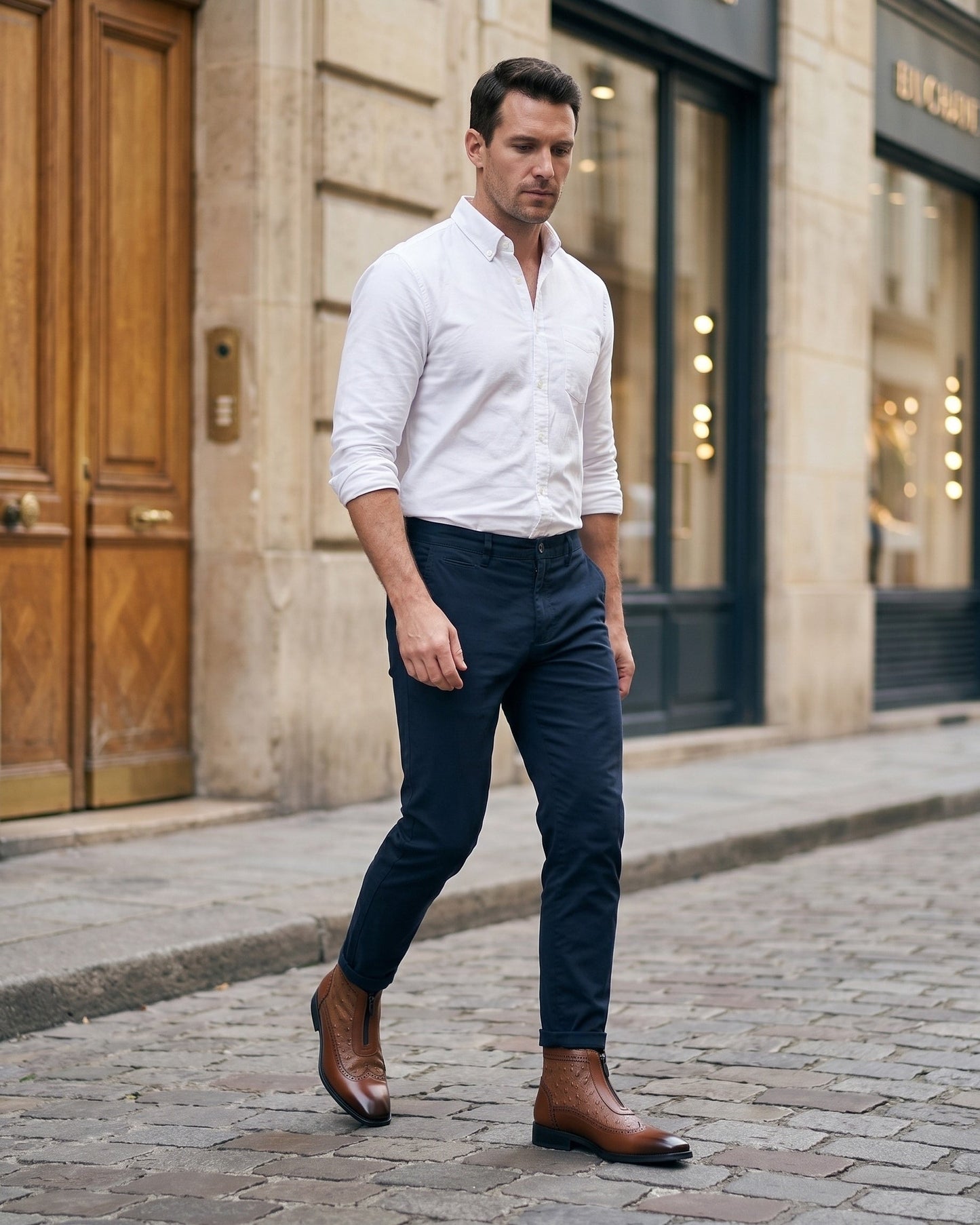 Edoardo Faux Leather Brogue Ankle Boots