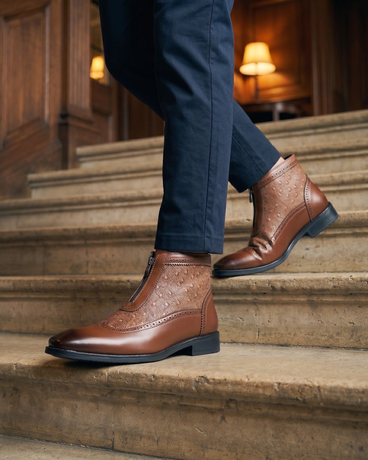 Edoardo Faux Leather Brogue Ankle Boots